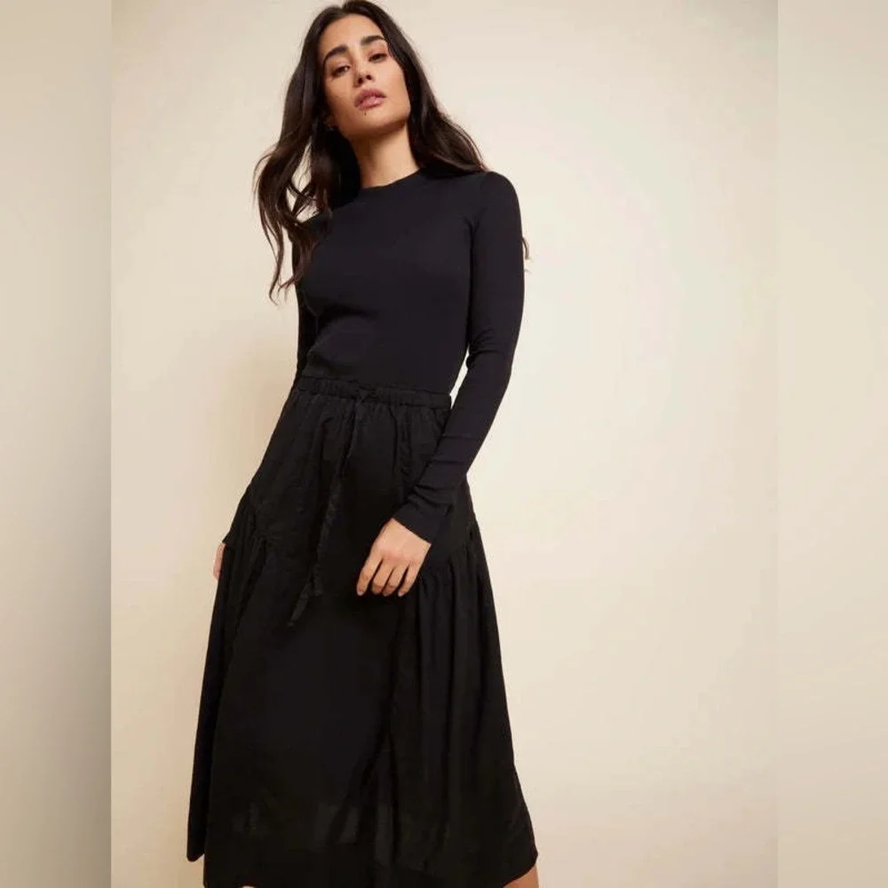 NATION LTD
WRENLEY COMBO LONG SLEEVE MIDI DRESS - JET BLACK SIZE S - Picture 1 of 13